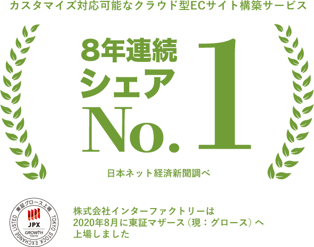8年連続ECサイト構築ツールシェアNO.1*の主要クラウドコマースプラットフォーム
